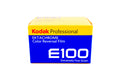 A Kodak Ektachrome E100 film in a package on a white background. 35mm film.