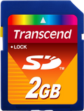 Transcend SD 45x card on a transparent background. 2GB. 
