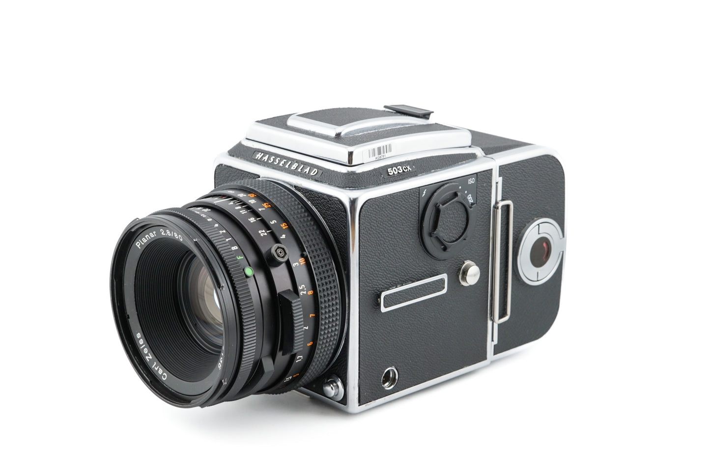 Hasselblad 503CX + A12N Film Magazine + 80mm f2.8 Planar T* CF + Waist Level Finder (New / 42315 Chrome)