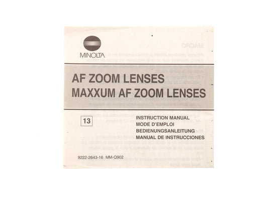 Minolta AF Zoom Lenses / Maxxum AF Zoom Lenses Instructions