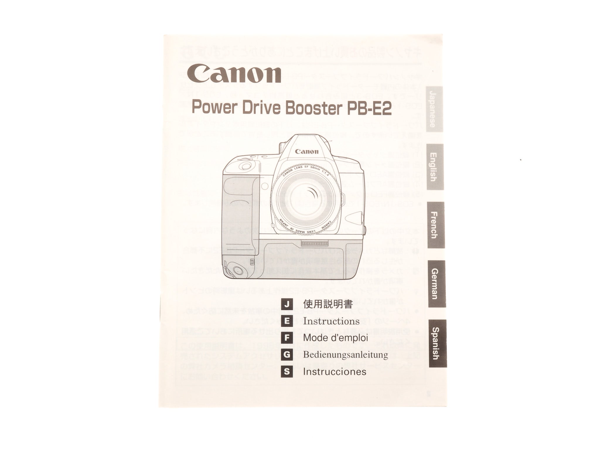 Canon Power Drive Booster PB-E2 Instructions