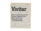 Vivitar Macro-Focusing Teleconverter Instructions