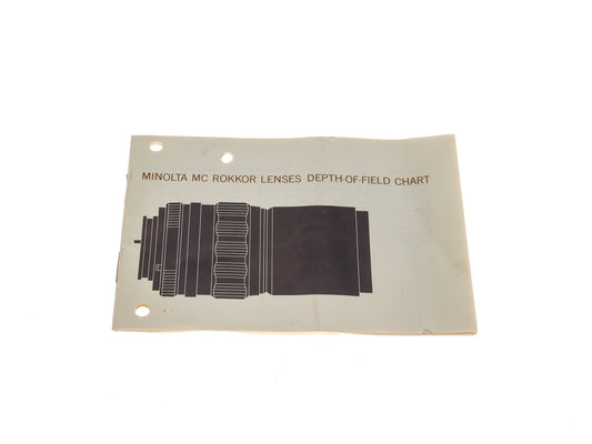 Minolta MC Rokkor/Rokkor-X Lens Depth Of Field Table Instructions