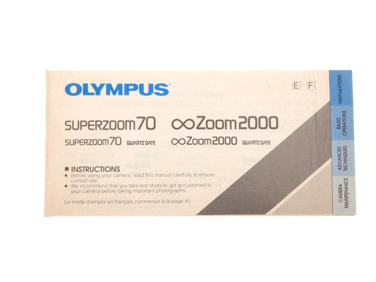 Olympus Superzoom 70 (Quartz Date)/ Infinity Zoom 2000 (Quartz Date) Instructions