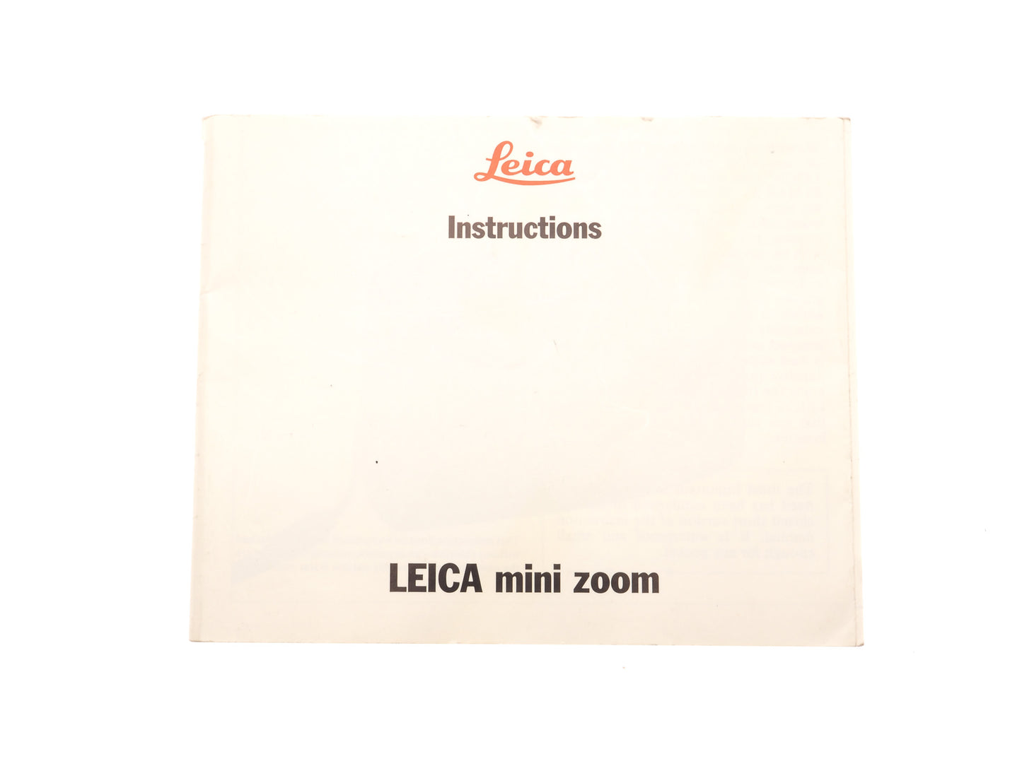 Leica Mini Zoom Instructions