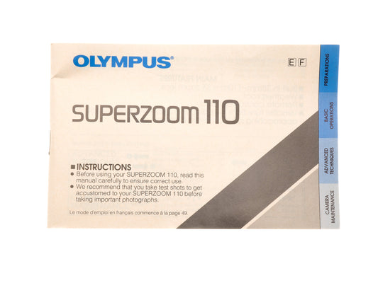 Olympus Superzoom 110 Instructions