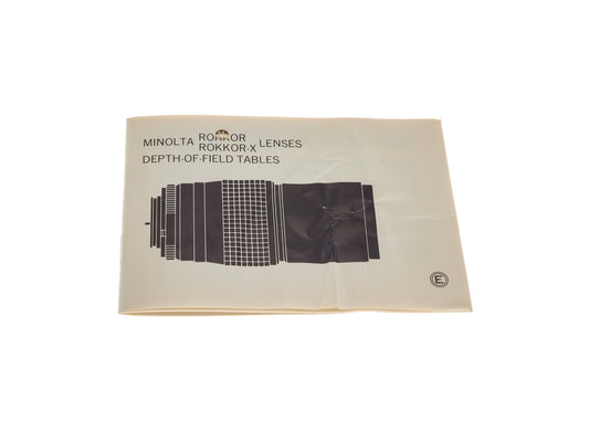 Minolta Rokkor / Rokkor-X Lens Depth-of-Field Table - Accessory