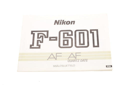 Nikon F-601 AF Quartz Date Sisällysluettelo - Accessory