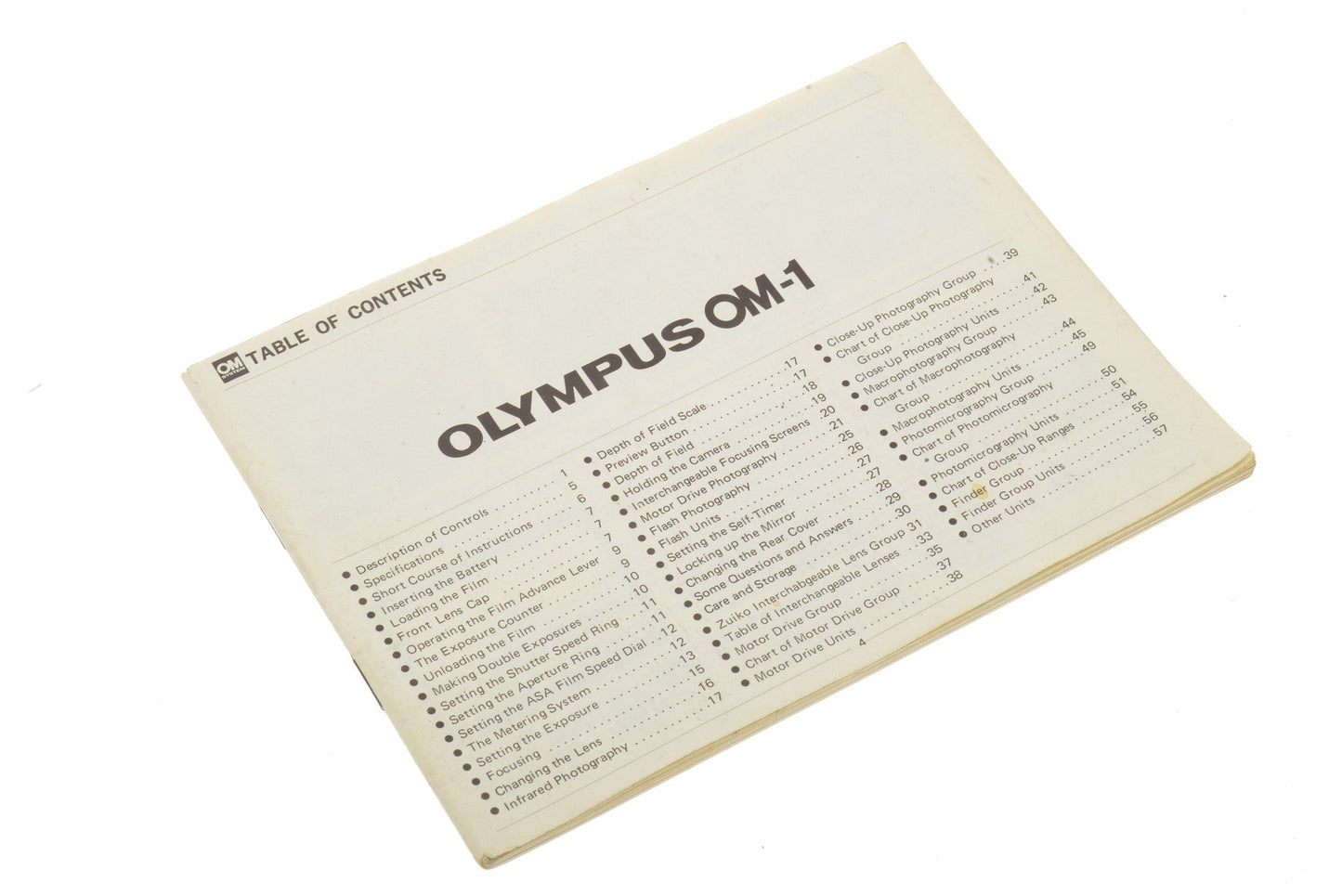 Olympus OM-1 Table Of Contents - Accessory
