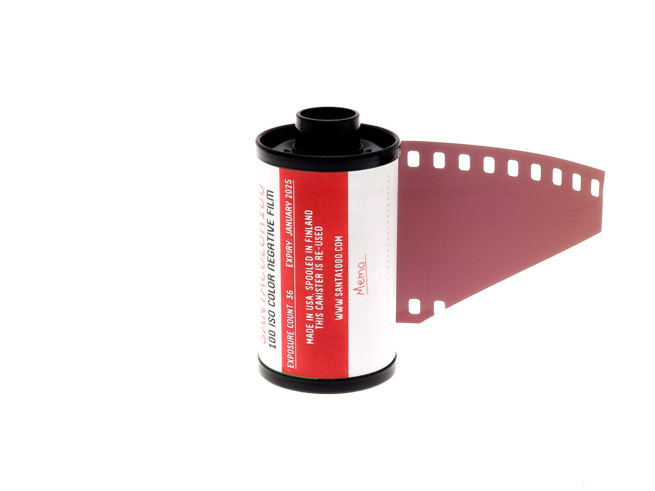 A close-up of Santacolor 100 film roll on a white background. 