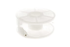 A plastic reel film developer on a white background. For 35mm, 126mm, 127mm and 120/220 film.