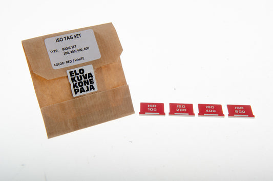 Elokuvakonepaja hot shoe ISO indicator box with four red indicators separately on a white background. 