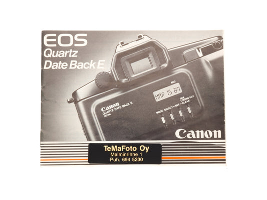 Canon EOS Quartz Date Back E Instructions - Accessory
