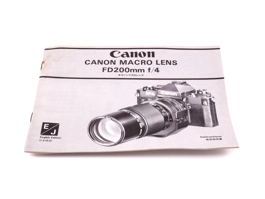 Canon 200mm f4 FD Macro Instructions - Accessory