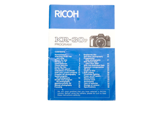 Ricoh KR-30 SP Program Instructions