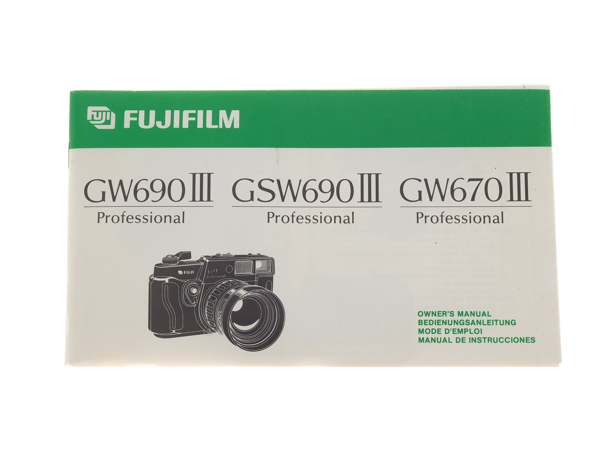 Fujifilm GW690III Professional / GSW690III Professional / GW670III  Professional Instructions - Accessory