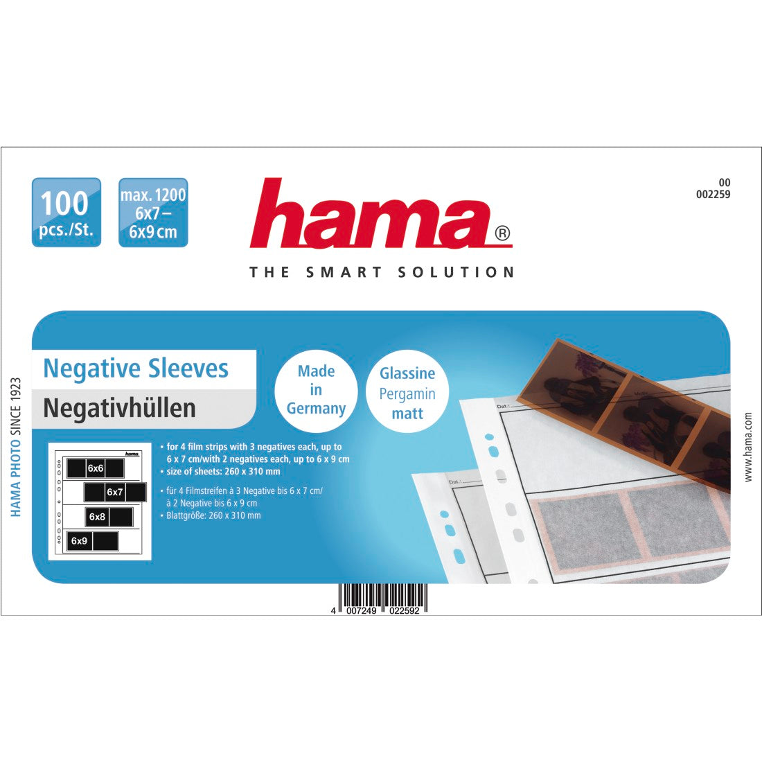 Hama Pergamine Negative Sleeves for 120 / 220 film, 100 pcs