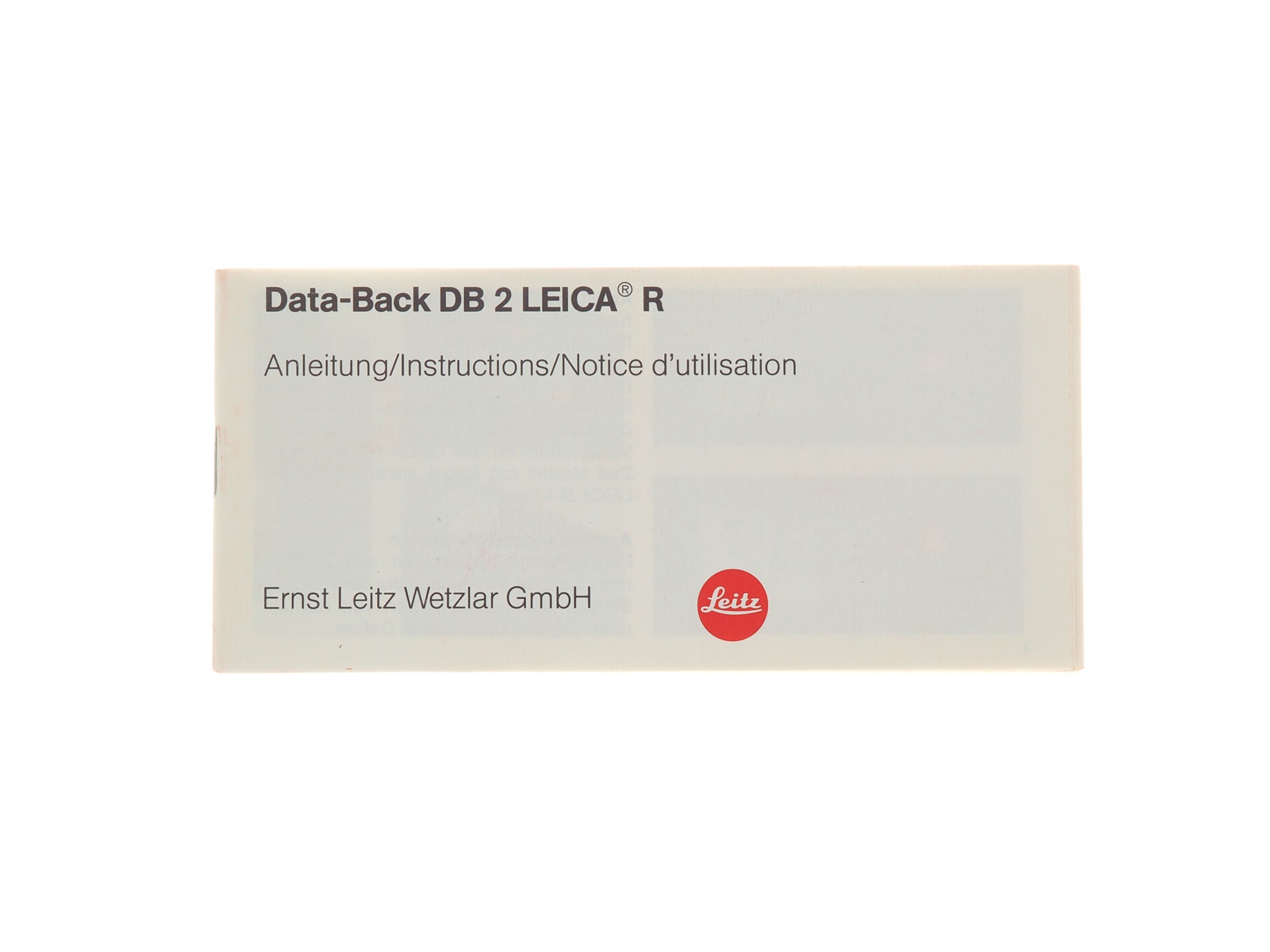 Leica Data-Back DB 2 Leica R Instructions - Accessory