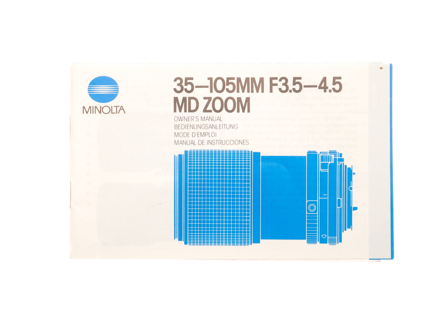 Minolta 35-105mm f3.5-4.5 MD Zoom Instructions - Accessory