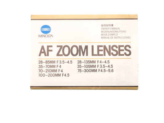 Minolta AF Zoom Lenses Instructions - Accessory