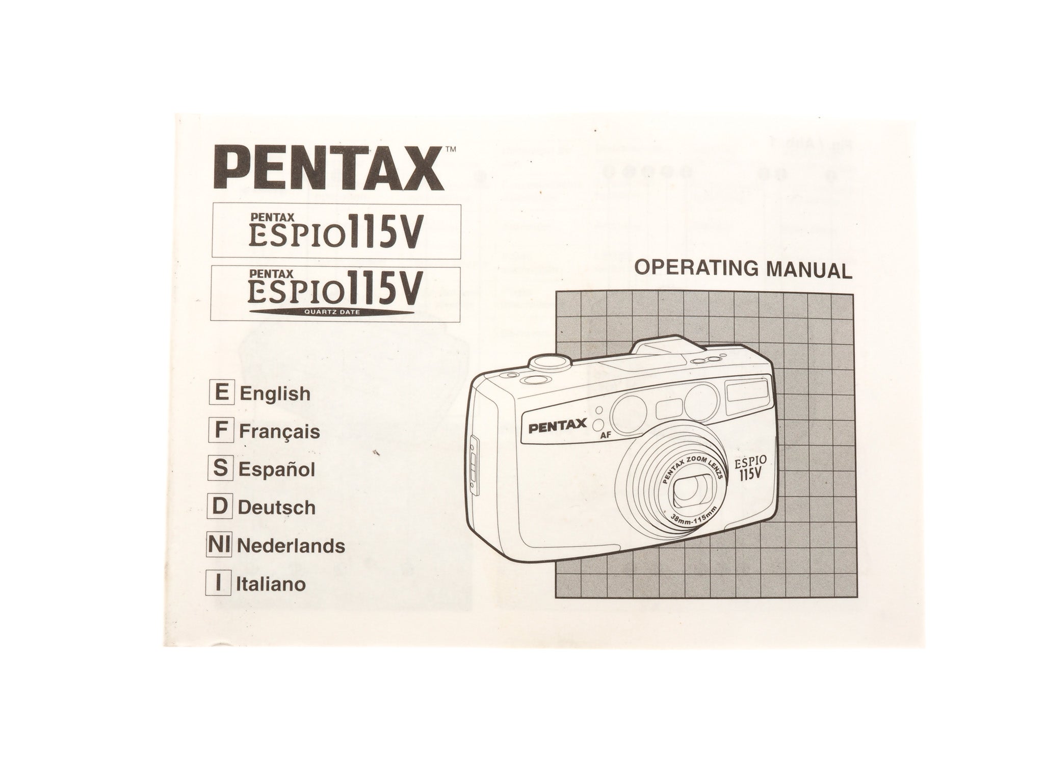 Pentax Espio 115V/115V Quartz Date Instruction Manual - Accessory