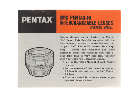 Pentax SMC Pentax-FA Lenses Instructions - Accessory