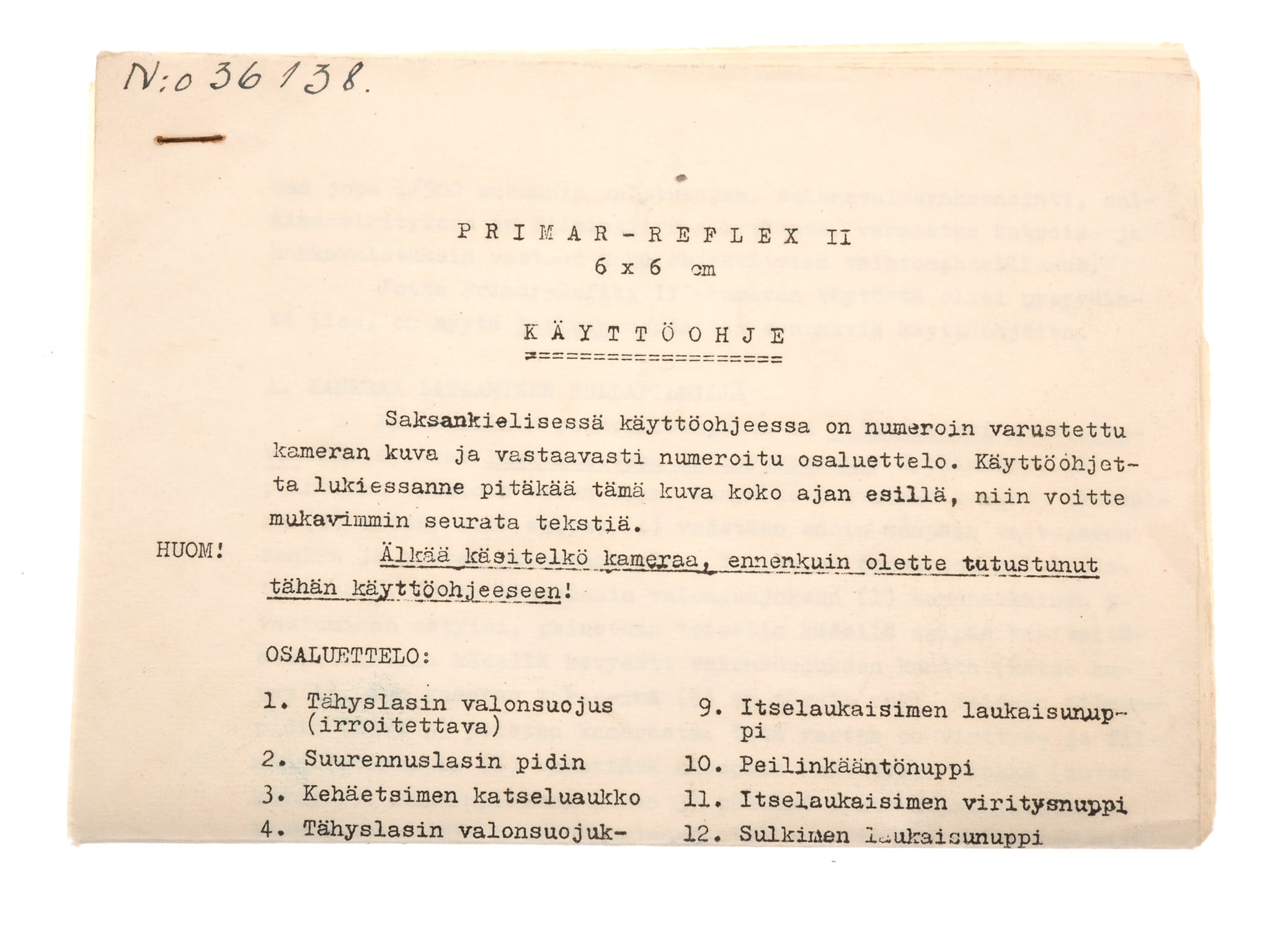 Meyer-Optik Görlitz Primar-Reflex II Instructions - Accessory