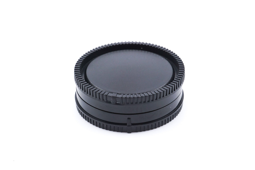 A durable black plastic cap set for protecting your camera body interiors and the back of your lens. Sony FE mount.