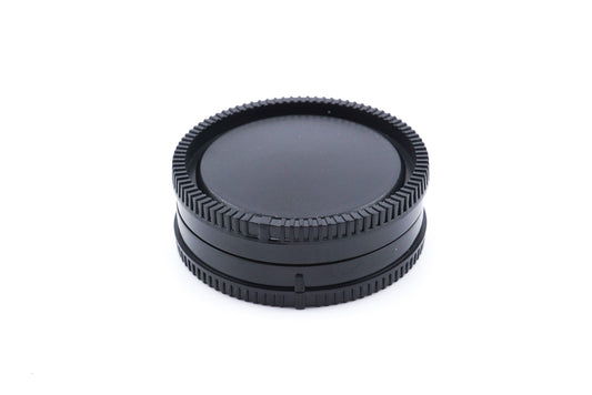 A durable black plastic cap set for protecting your camera body interiors and the back of your lens. Sony FE mount.