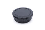 A durable black plastic cap set for protecting your camera body interiors and the back of your lens. Canon EF mount.