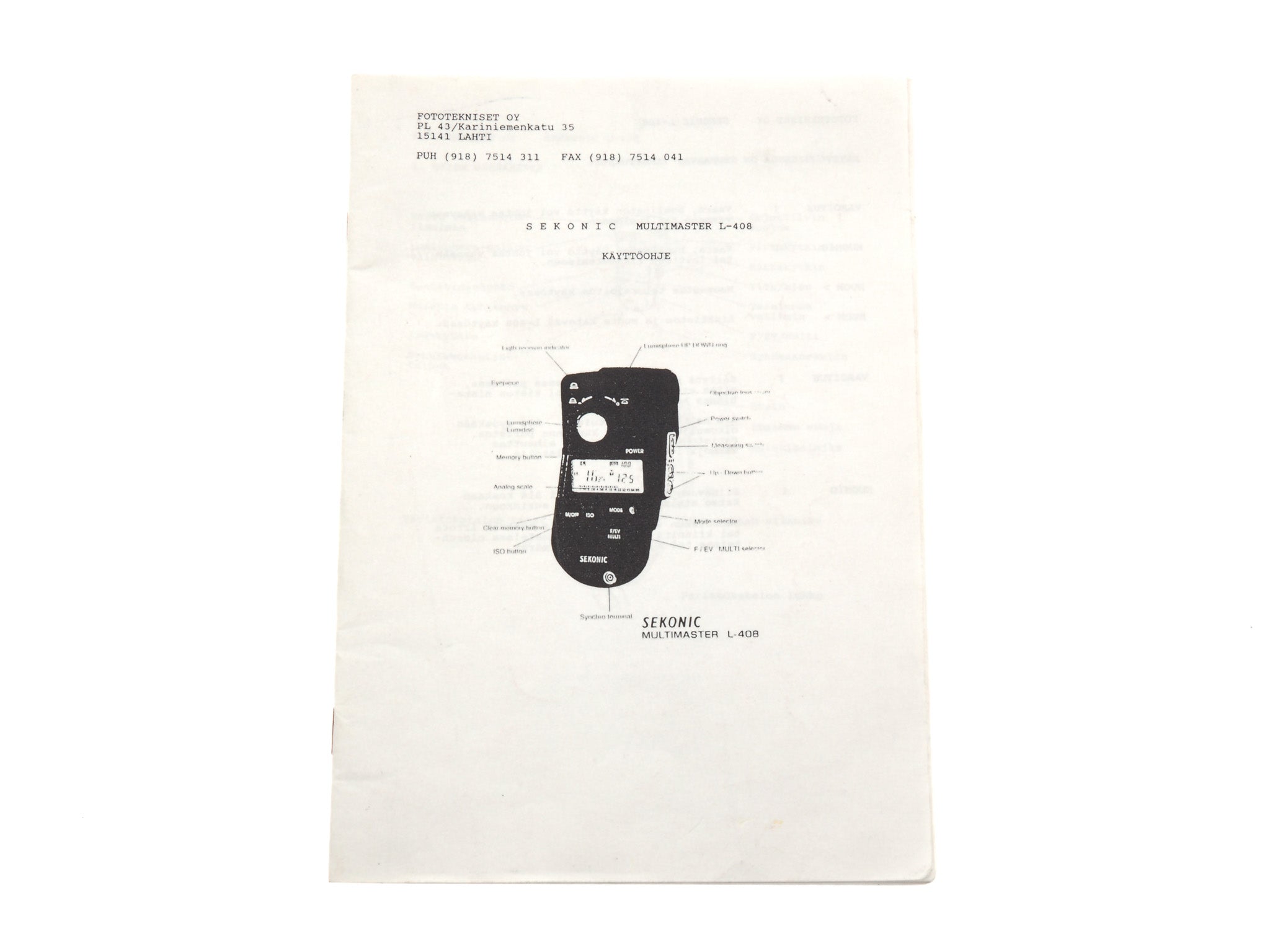 Sekonic Multimaster L-408 Instructions - Accessory