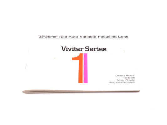 Vivitar 35-85mm f2.8 Series 1 VMC Instructions - Accessory