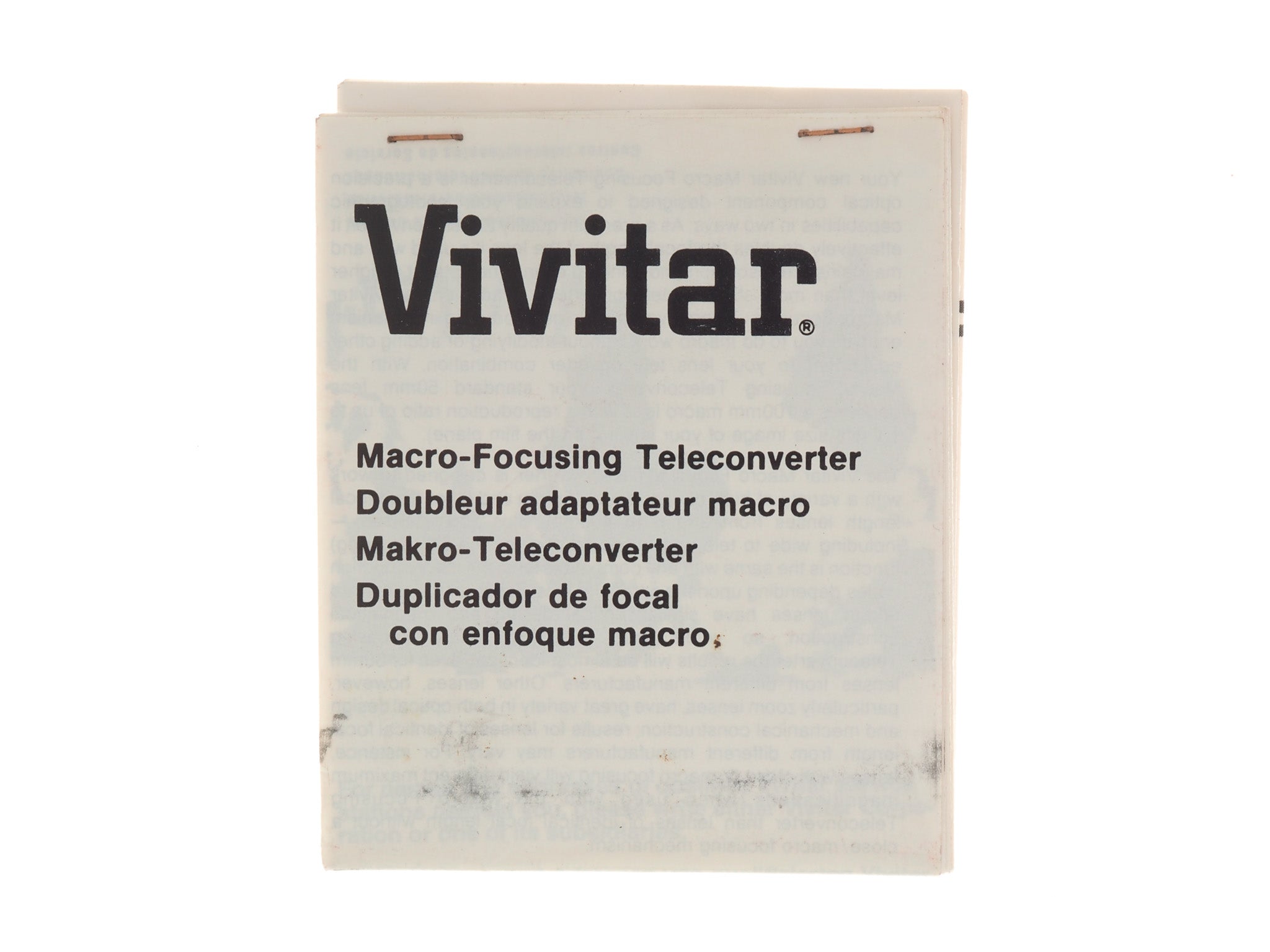 Vivitar Macro-Focusing Teleconverter Instructions - Accessory